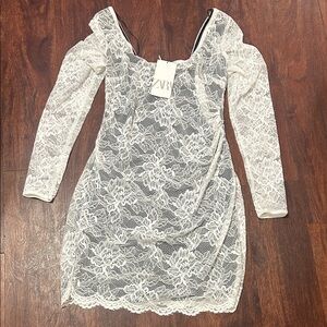 Zara White Lace Long Sleeve Dress